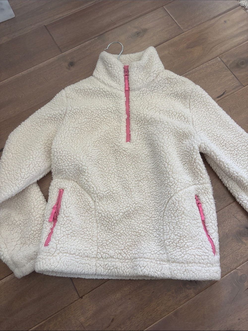 Crewcuts Kids Cream Sherpa Pullover Jacket with Pink Zippers